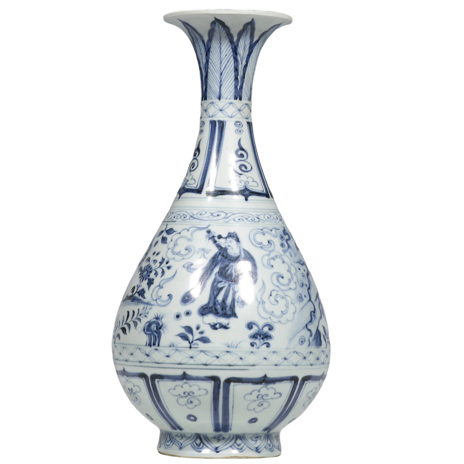 Yuan Dynasty Blue and White Yuhuchun Vase with Figural Story Scene: Dimensions?H.0.968ft?H.29.5cm