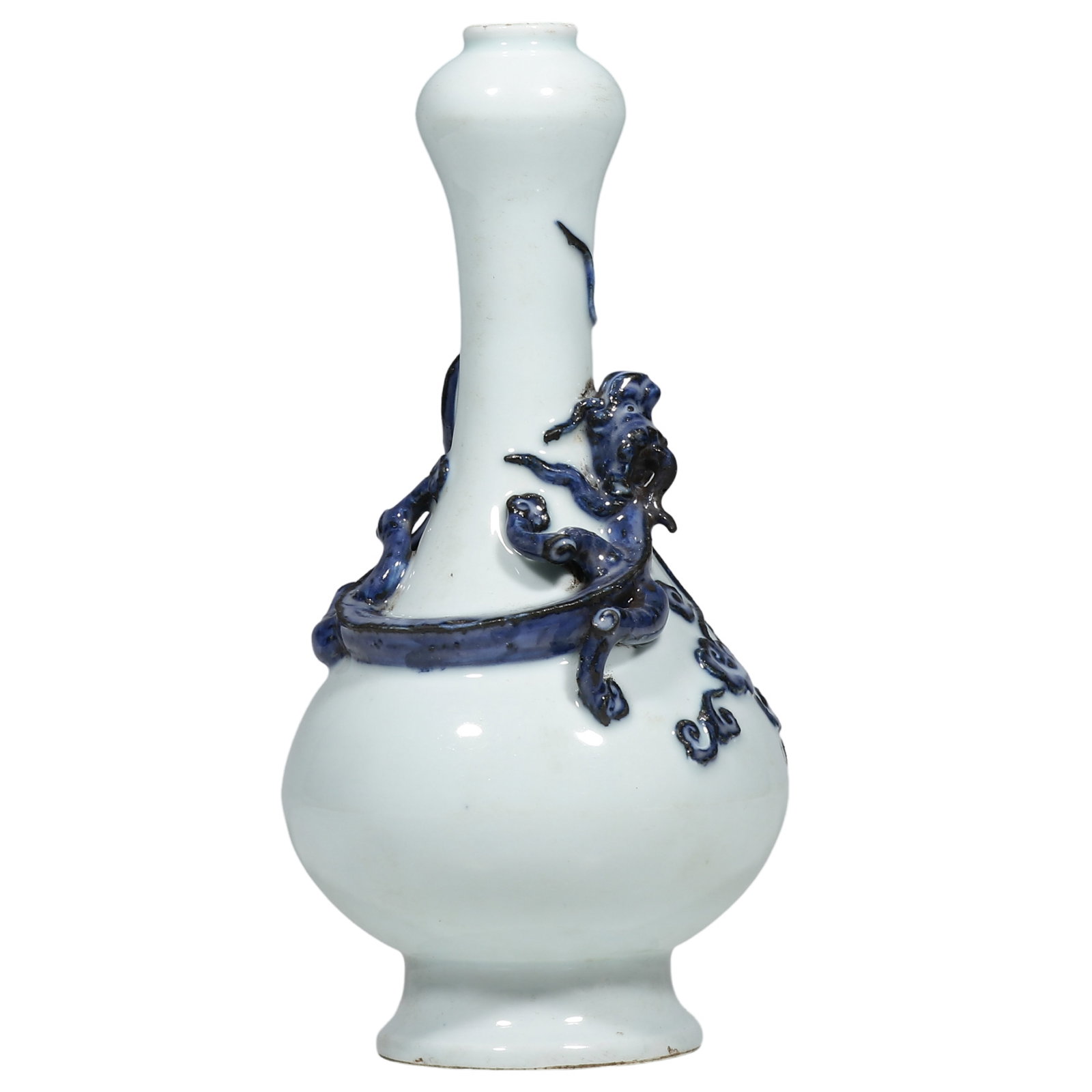 Yuan Dynasty Blue and White Garlic?Mouth Vase with Applied Chilong Dragon Decoration (1 of 6)