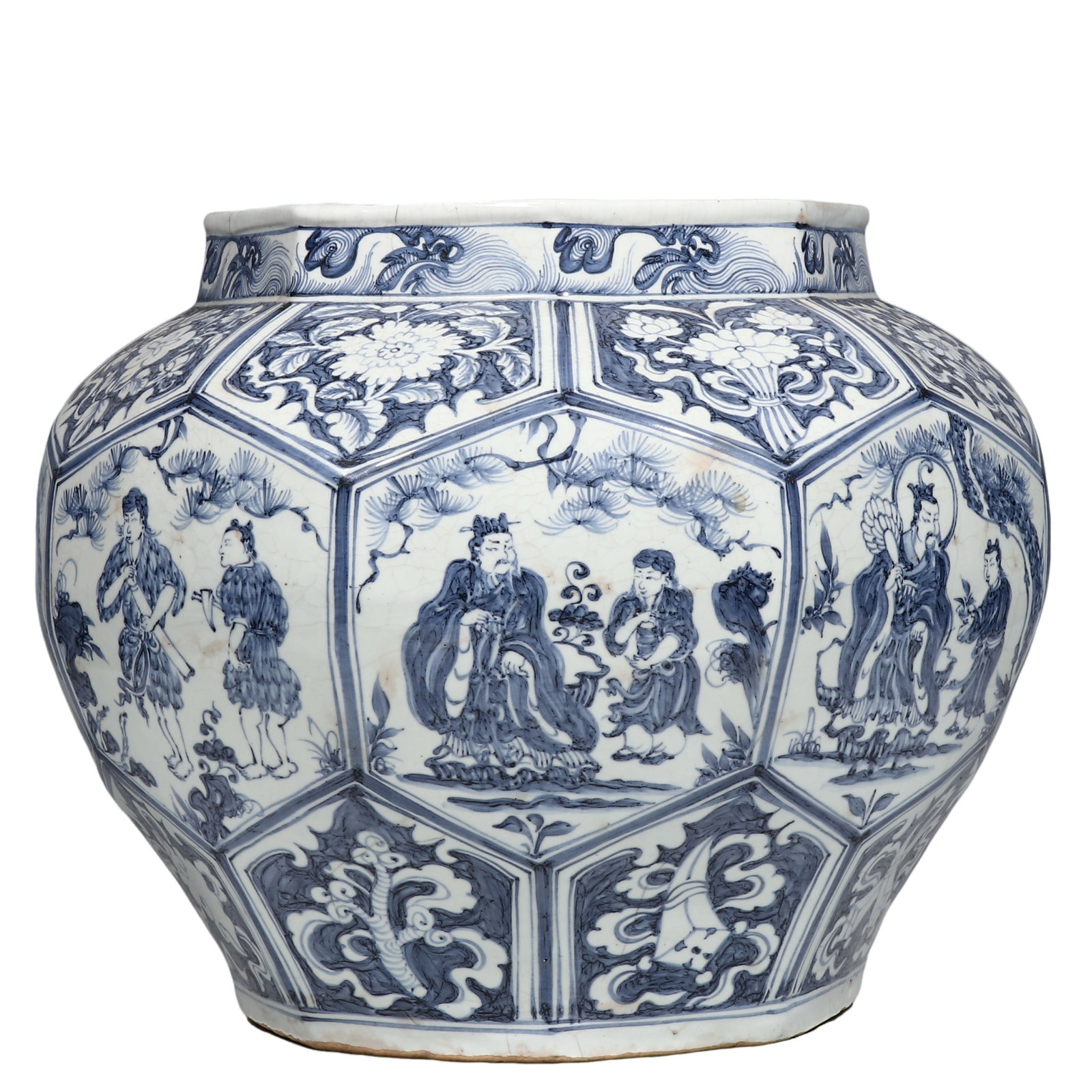 Yuan Dynasty Blue?and?White Octagonal Jar With Figural Story Panels: Dimensions?H.30.3cm?H.0.994ft