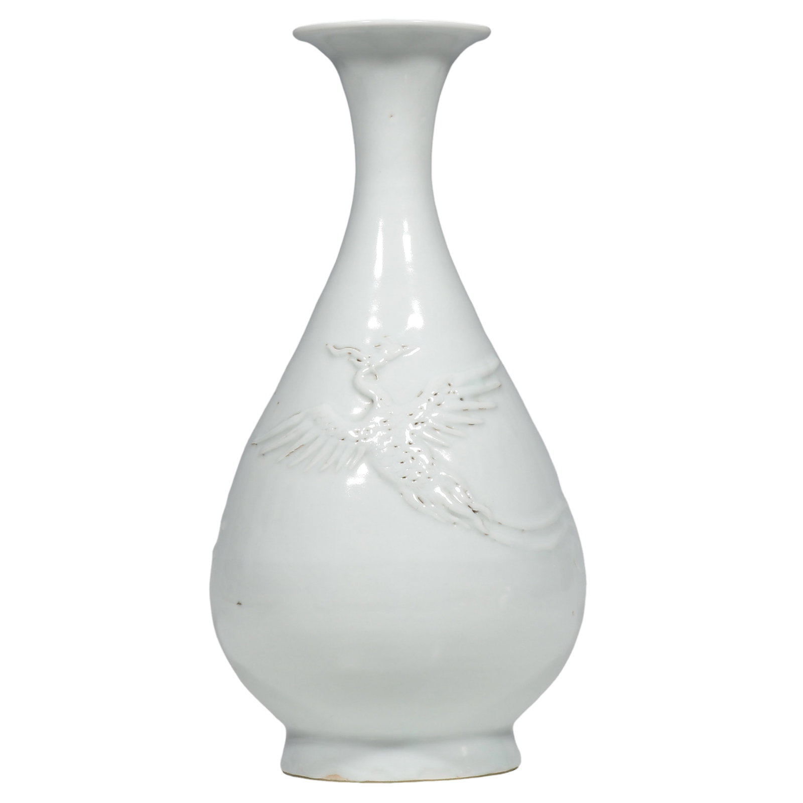 Yuan Dynasty Shufu?type White Glazed Yuhuchun Vase with Moulded Phoenix Relief: Dimensions?H.27.5cm?H.0.902ft