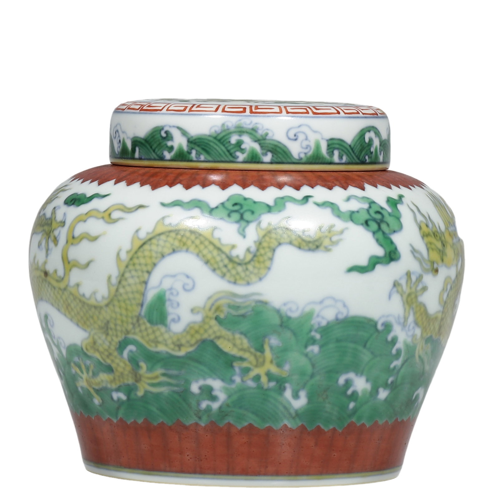 Chenghua Period Ming Dynasty Dou?cai “Tian?? Mark Covered Jar with Dragon in Sea Waves (1 of 6)
