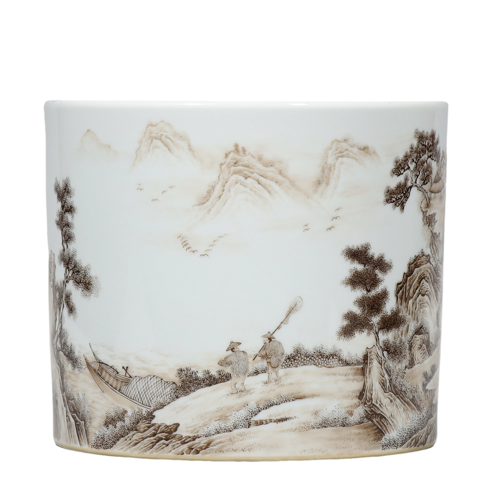 Yongzheng Period Ink?Colour Porcelain Brush Pot with Landscape and Poem Inscription (1 of 6)