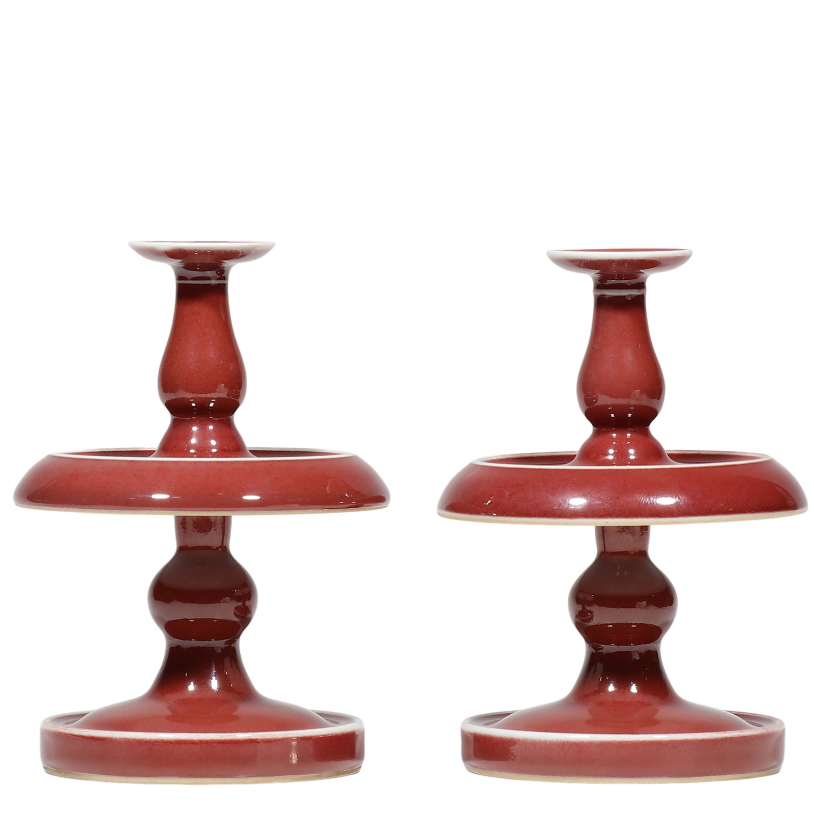 Qianlong Period, A Pair Of Sacrificial?Red Glaze Candlesticks (1 of 6)