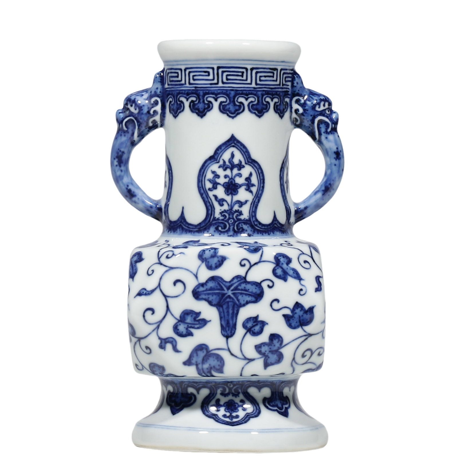 Yongzheng Period, Blue?And?White Square Vase With Beast?Form Handles And Morning?Glory (1 of 6)