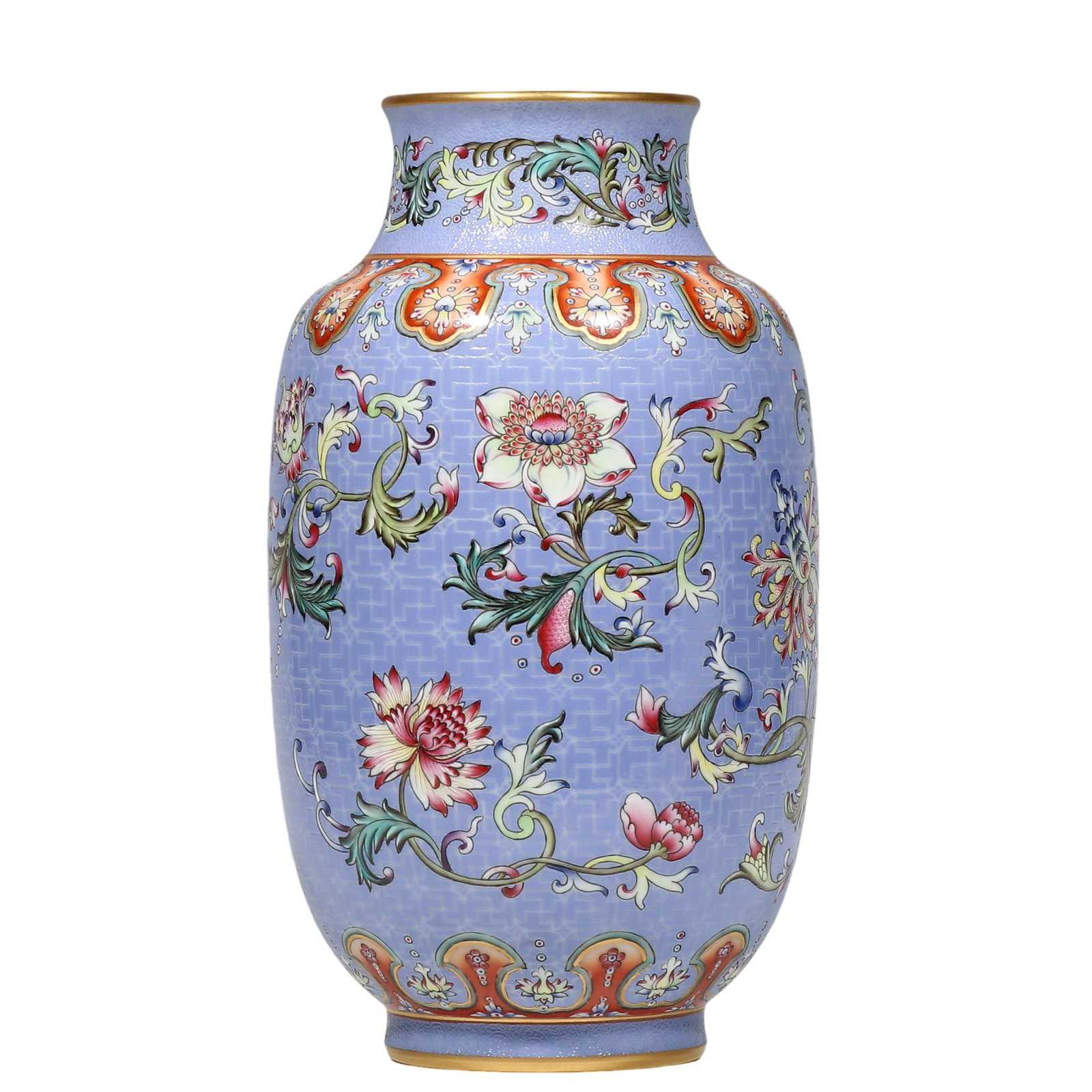 Qianlong Period, Blue?Ground Yang?Dao Famille?Rose Lantern?Shaped Vase with (1 of 6)