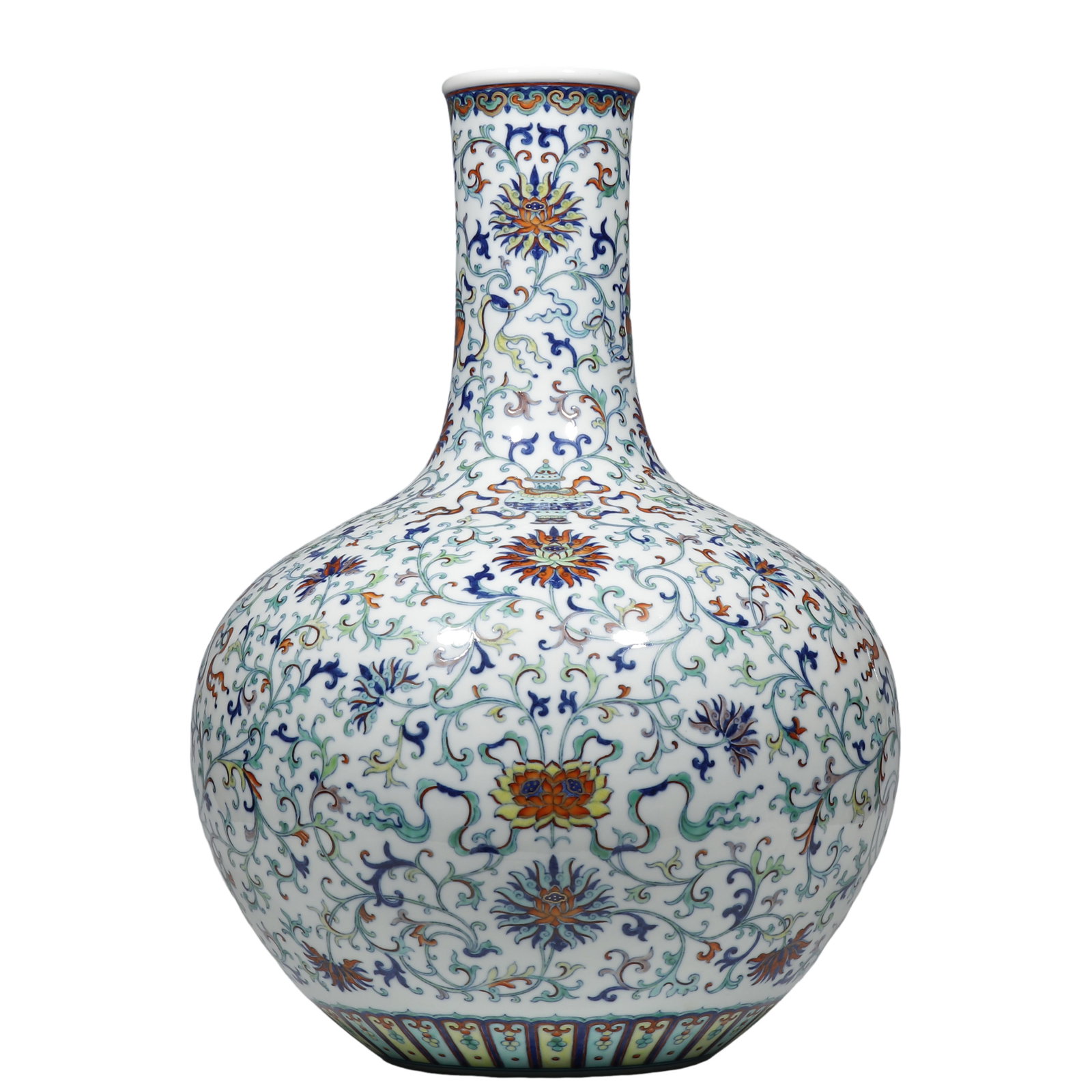 Qianlong Period, Dou?Cai Globular Vase (Tian?Qiu?Ping) with Scrolling?Lotus and (1 of 6)