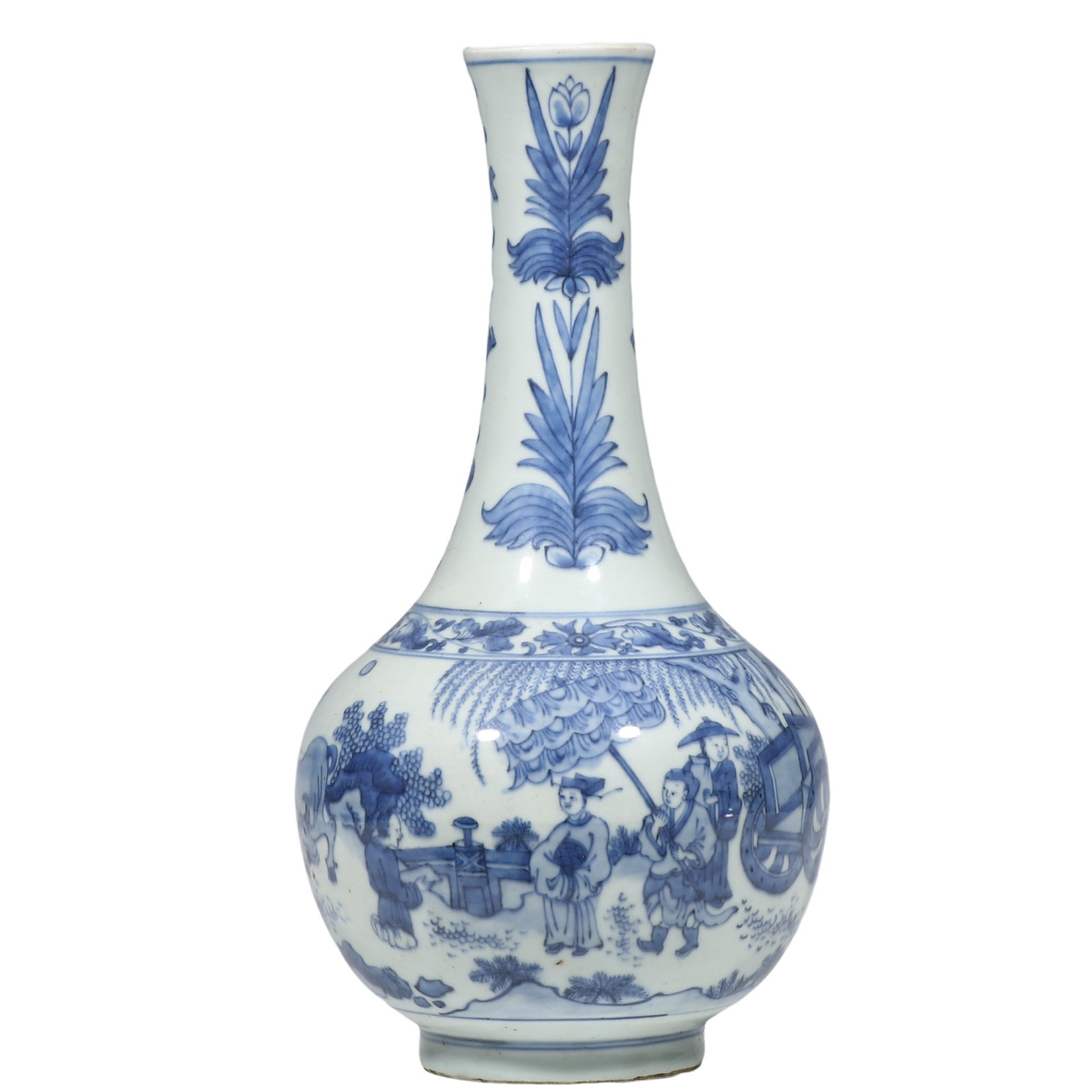 Late?Ming Blue?and?White Long?Necked Vase with Narrative Figure Scene (1 of 6)