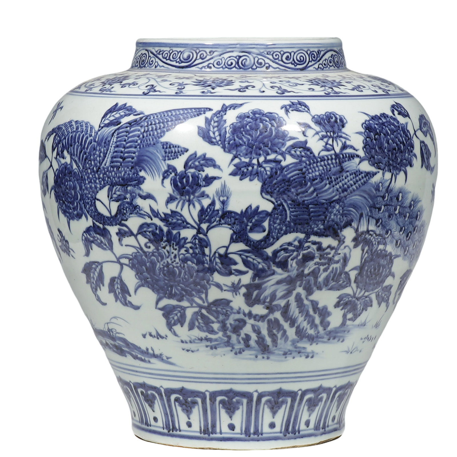 Yuan Blue?and?White Large Jar with Peacocks and Peonies (1 of 6)