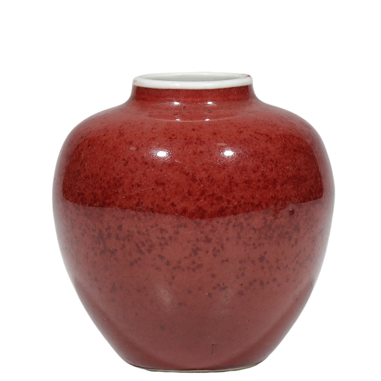 Kangxi Period,Qing Dynasty,17?18th Century,A Langyao?Red Apple?Shaped Zun with Xuande?Style: Dimensions?Height 10.5cm(4.13 in),Mouth Diameter 4.2cm(1.65 in),Base Diameter 4.8cm(1.89 in),17?18th Century Condition & Provenance?Complete and intact. Glaze surface covered with natural speckled mot