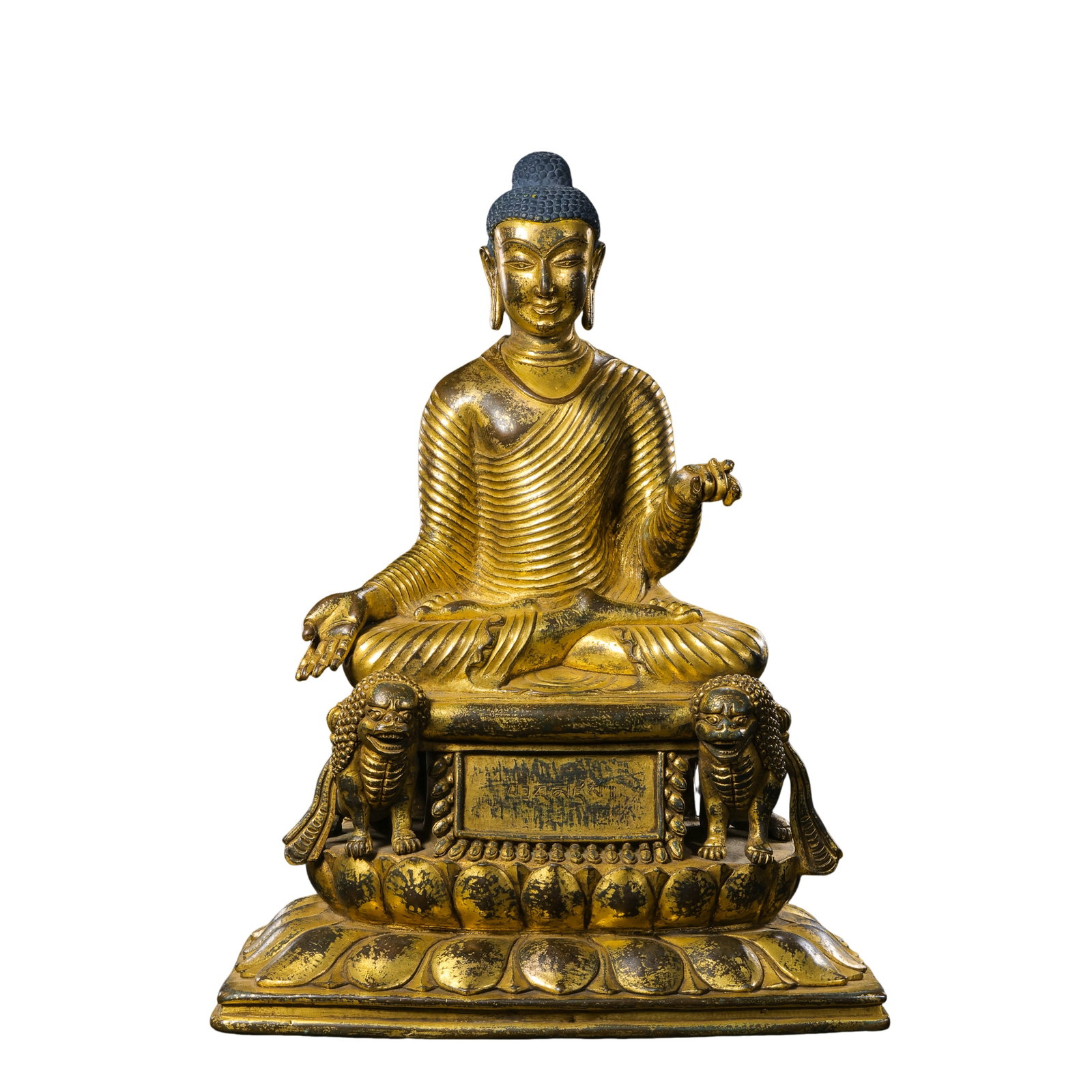 18th Century,Tibetan Gilt?Bronze Seated Preaching Buddha: Dimension?H 32.5cm,W 25cm,Weight 6.87kg Condition & Provenance?The statue is multi?part cast and assembled.Most original gilding remains.Age?related wear and scattered gilding loss expose bronze core,