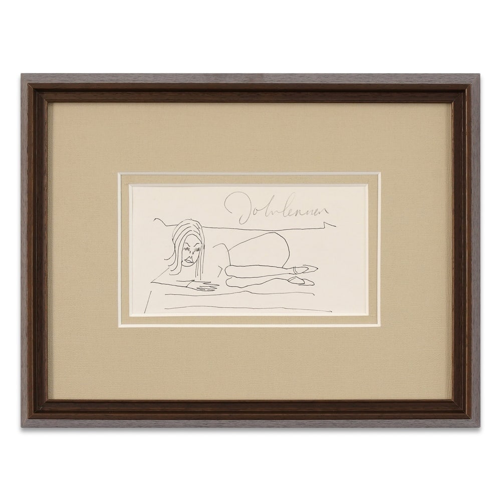 JOHN LENNON SIGNED FIGURE SKETCH: Image Dimensions: 4 3/8 x 8 1/4 in (11 x 21 cm) Framed Dimensions: 12 3/4 x 16 5/8 in (32.5 x 42.2 cm) Provenance and Authentication: According to the Letter of Authenticity (LOA) and Certificate of
