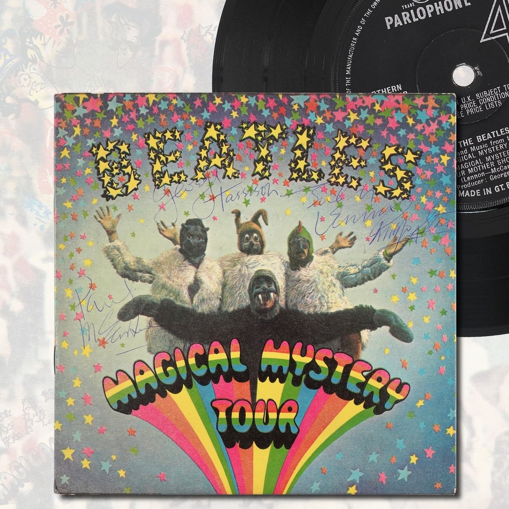 THE BEATLES FULLY SIGNED "MAGICAL MYSTERY TOUR" LP: 7 x 7 in Provenance and Authentication: According to the Letter of Authenticity (LOA) and Certificate of Authenticity (COA) provided by the consignor, this collectible was subjected to a forensic exam
