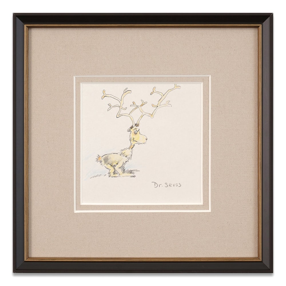 DR. SEUSS SIGNED CREATURE DRAWING: Image Dimensions: 6 1/2 x 6 1/2 in (16.5 x 16.5 cm) Framed Dimensions: 14 3/8 x 14 3/8 in (36.5 x 36.5 cm) Provenance and Authentication: According to the Letter of Authenticity (LOA) and Certificate