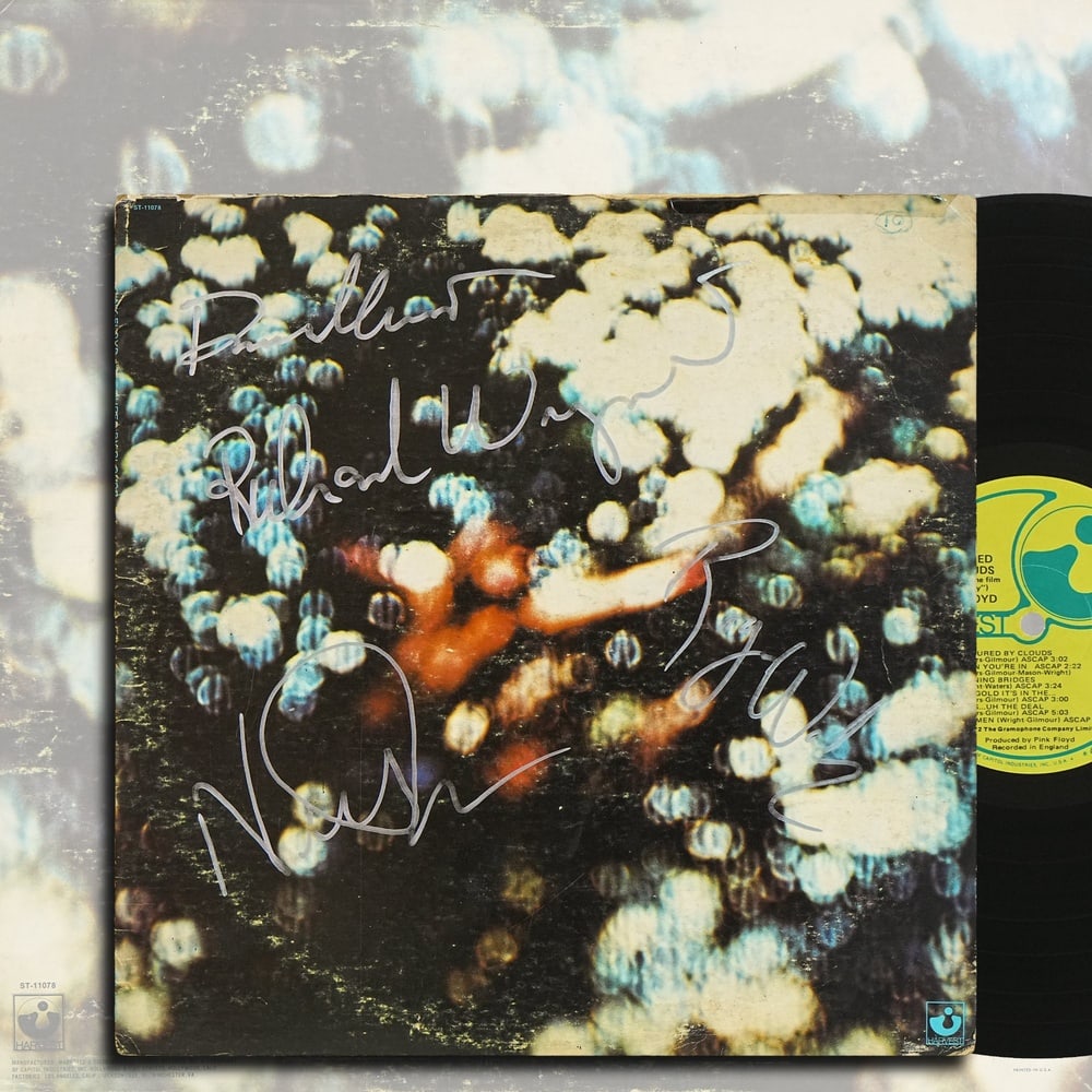 PINK FLOYD FULLY SIGNED "OBSCURED BY CLOUDS" 1972 U.S. FIRST PRESSING LP: 12 1/4 x 12 1/4 in Provenance and Authentication: According to the accompanying documentation provided by the consignor, the signatures have been examined with reference to multiple factors,