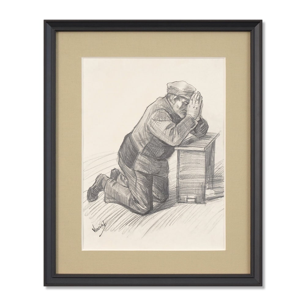 VINCENT VAN GOGH (1853-1890), ATTRIBUTED TO, "KNEELING MAN AT PRAYER", 1882, PENCIL ON PAPER: Signed (lower left) Image Dimensions: 13 3/4 x 10 1/8 in (34.8 x 25.8 cm) Framed Dimensions: 18 7/8 x 15 3/8 in (47.8 x 39 cm) This painting comes with COA. Executed in 1882, Kneeling Man at Prayer