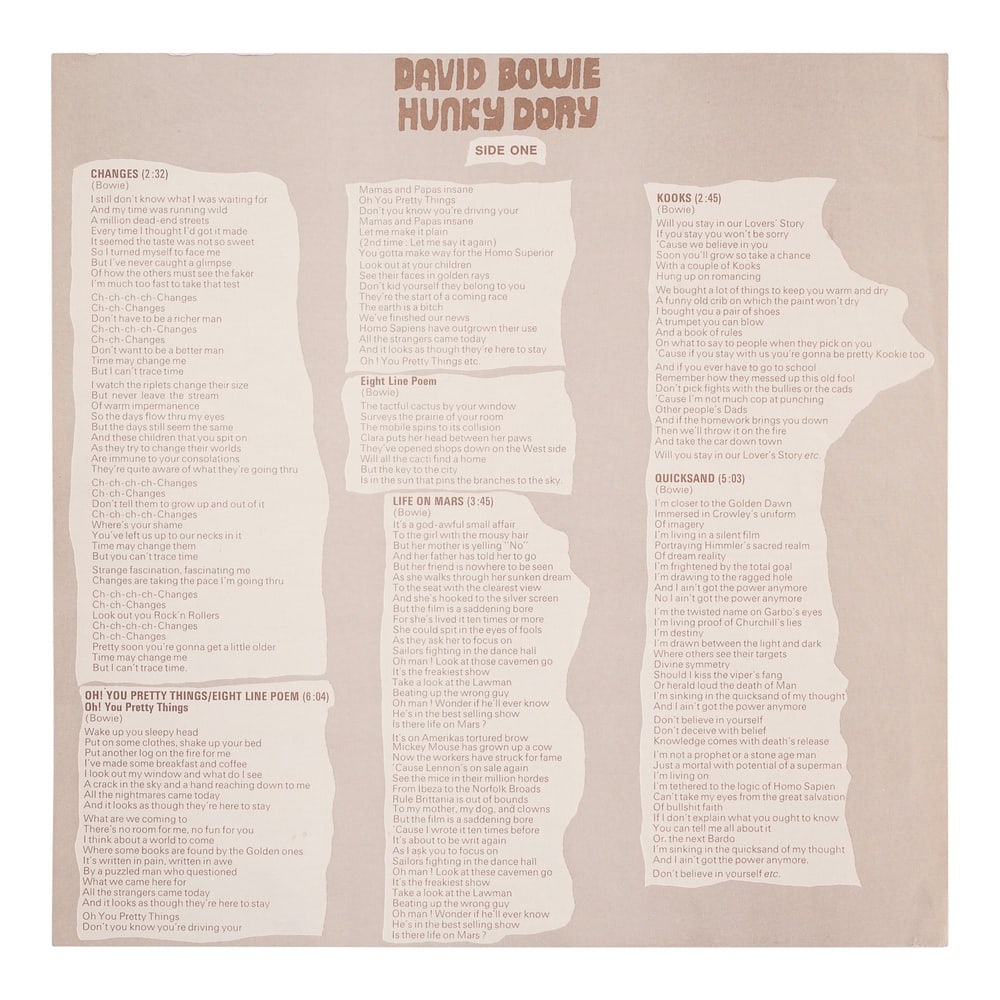 DAVID BOWIE SIGNED "HUNKY DORY" LP - 3