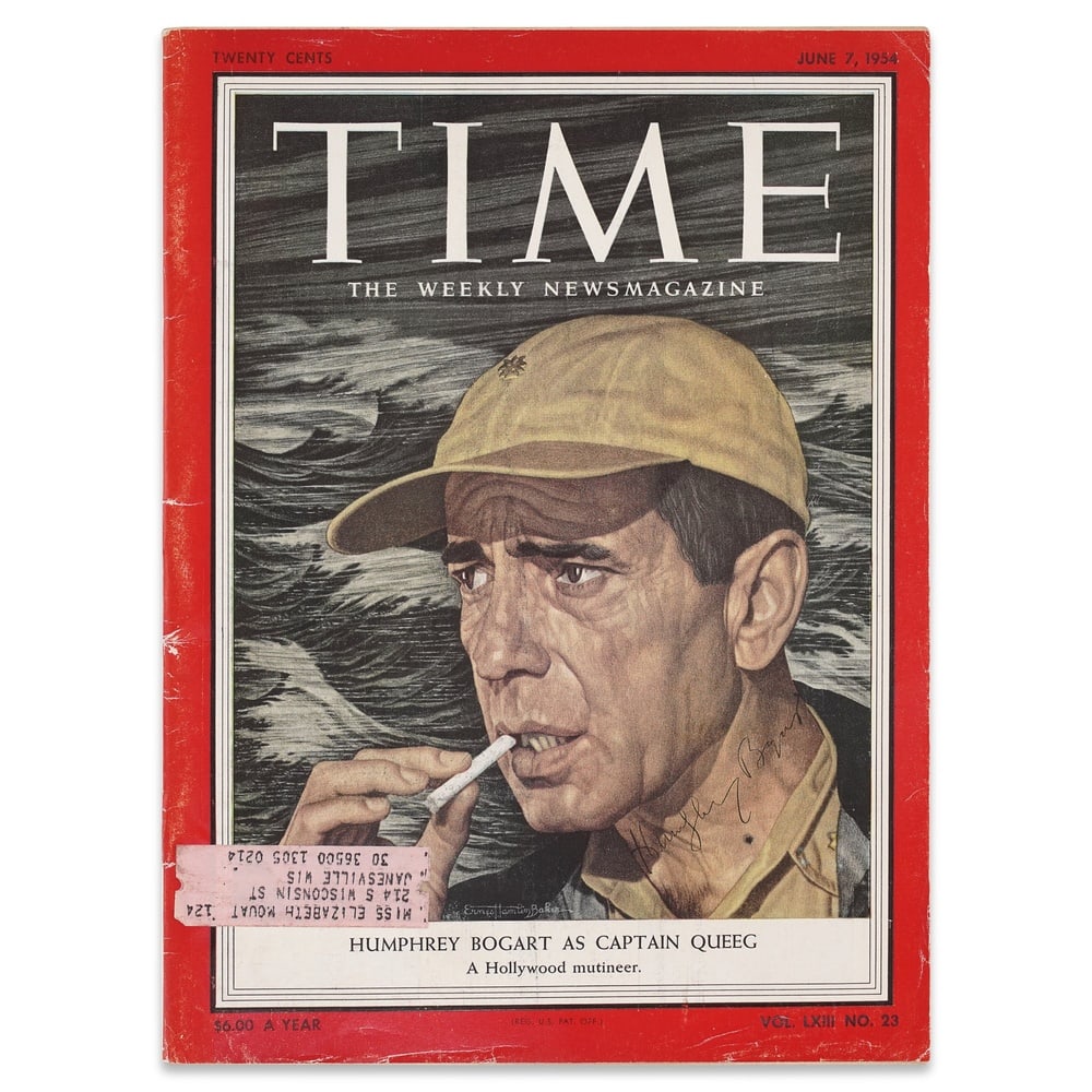 HUMPHREY BOGART SIGNED "TIME" MAGAZINE: 11 1/4 x 8 1/4 in (28.4 x 21 cm) Provenance and Authentication: According to the Letter of Authenticity (LOA) and Certificate of Authenticity (COA) provided by the consignor, this collectible was subj