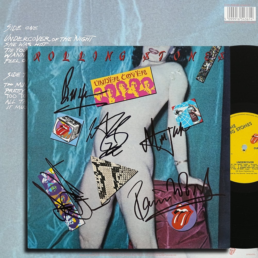 THE ROLLING STONES FULLY SIGNED 1983 "UNDERCOVER" LP: 12 1/4 x 12 1/4 in Provenance and Authentication: According to the accompanying documentation provided by the consignor, the signatures have been examined with reference to multiple factors, including