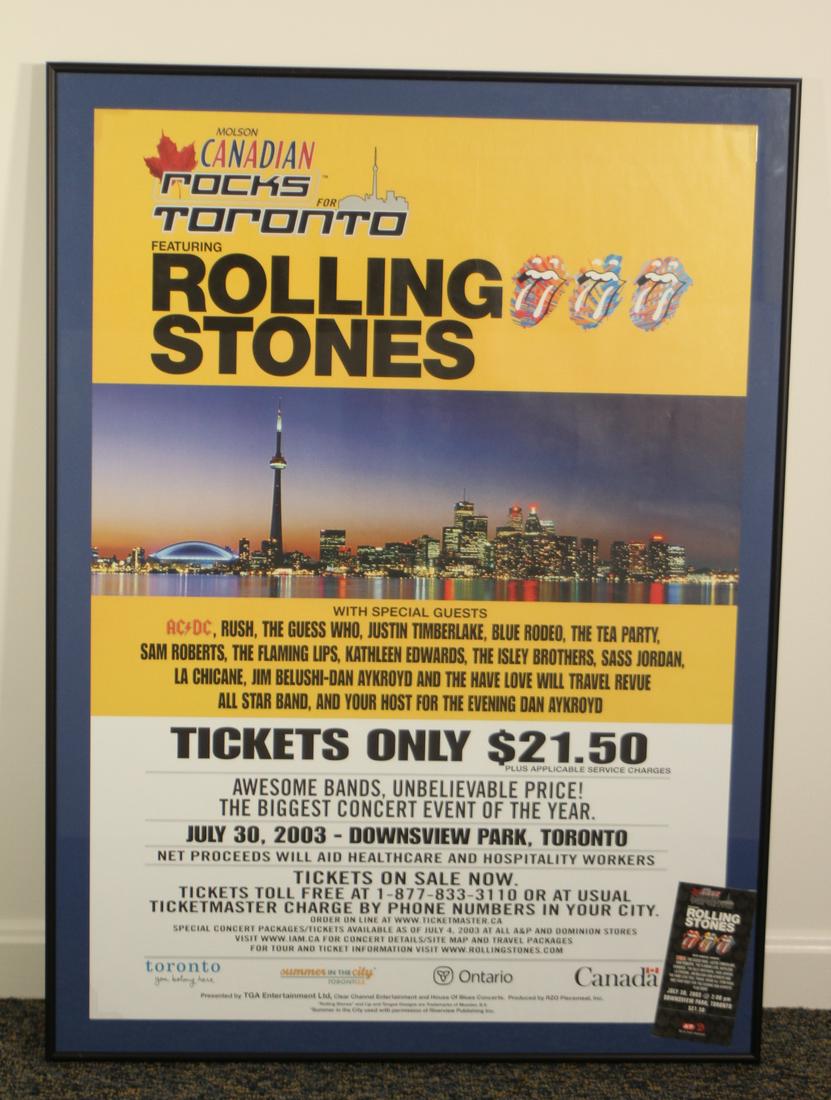2003 Rolling Stones Concert Poster: Includes special guests and ticket to show Poster Size: 33"h x 23.5"w Frame Size: 36"h x 26.75"w