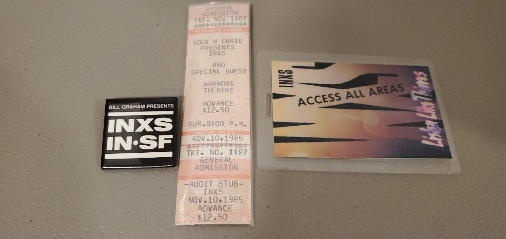 1985 INXS Ticket Stub & Pin: Includes all-access pass, ticket, and pin