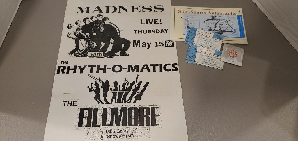 Madness Poster, Tickets, & More: Includes 1983 and 2010 ticket stubs, poster ft. Rhyth-o-matics, and pin.