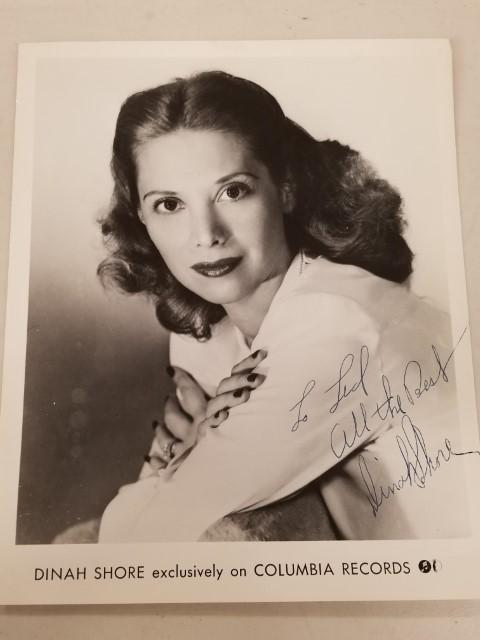 Dinah Shore Signed Photo: Photograph is 10" x 8"
