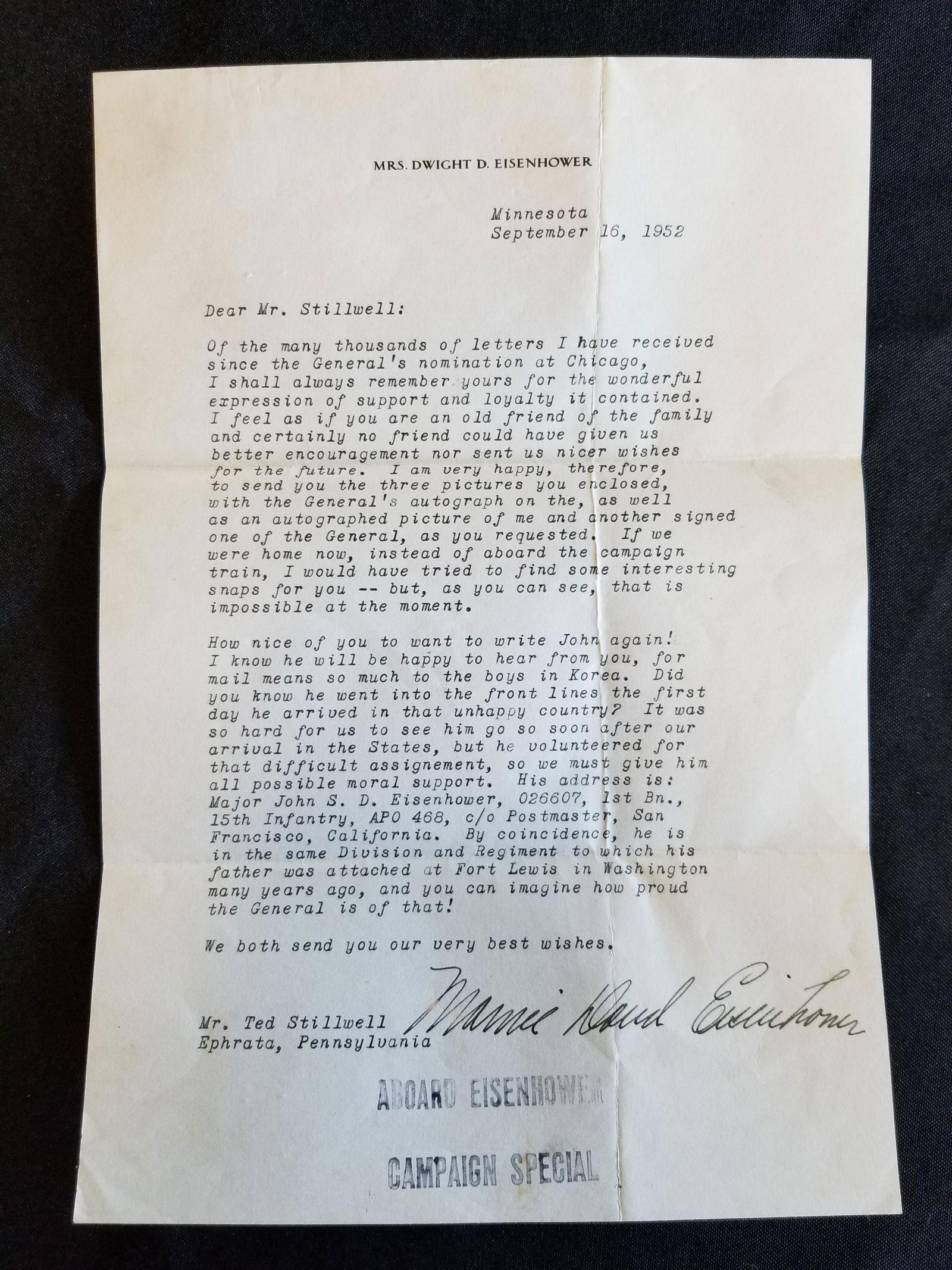 Signed Letter - Mamie Doud Eisenhower (1 of 6)