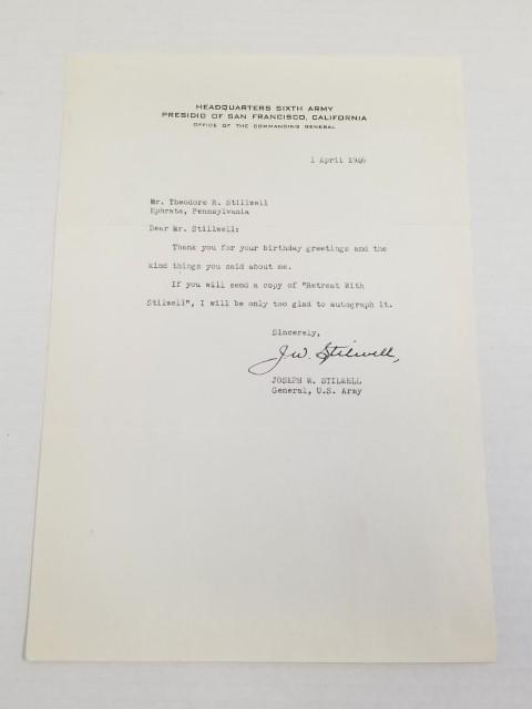 Gen. J.W. Stilwell Signed Letter 1946 (1 of 4)