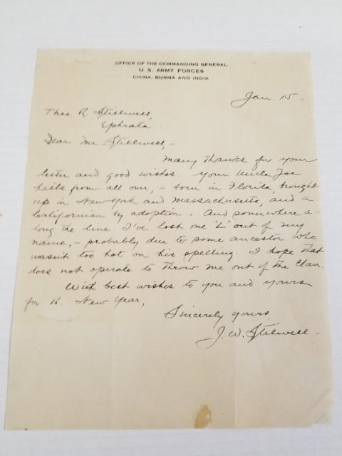 Handwritten Letter Signed by Gen. J. W. Stilwell (1 of 5)