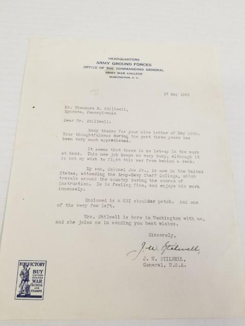 Signed Letter by Gen. J. W. Stilwell (1 of 7)