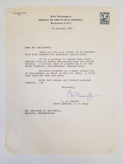 1947 Letter Signed by Fleet Admiral C. W. Nimitz (1 of 8)