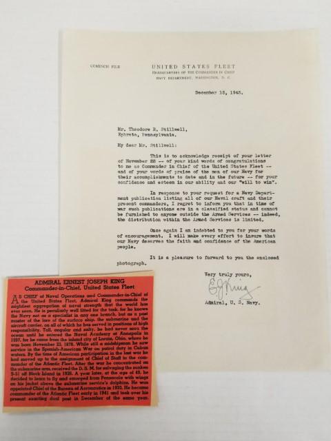Signed Letter from Admiral Ernest J. King (1 of 5)