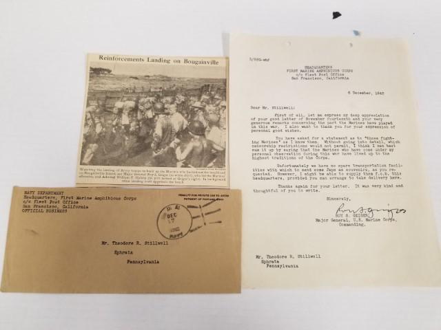 1943 Signed Letter from Gen. Roy S. Geiger (1 of 8)