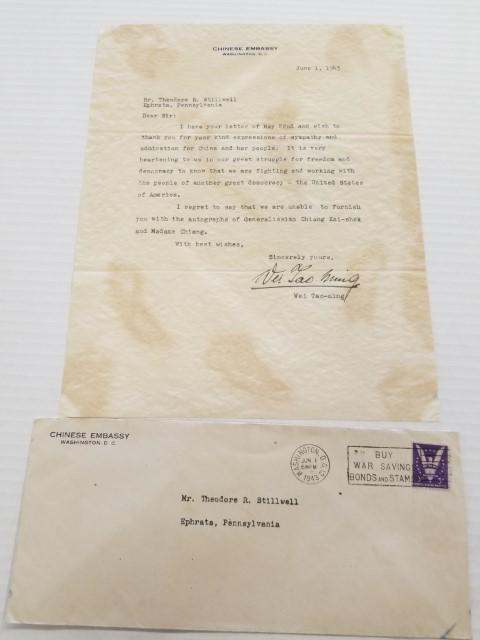 Signed 1943 Letter from Ambassador Tao-ming (1 of 6)