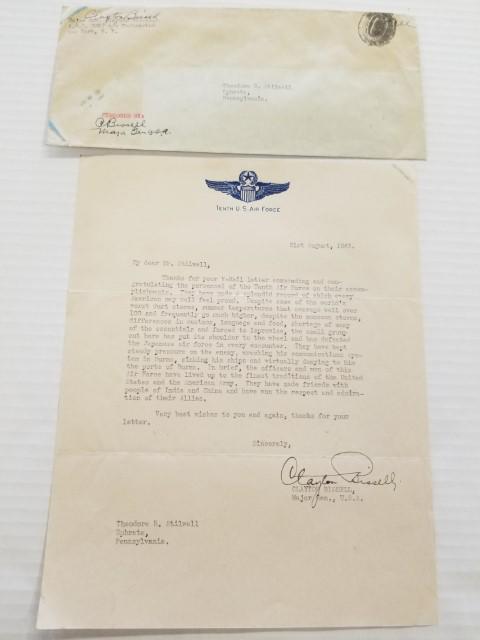 1943 War Correspondence from Gen. C. Bissell: Letter is 10.5" x 8", includes original envelope, no other examples found