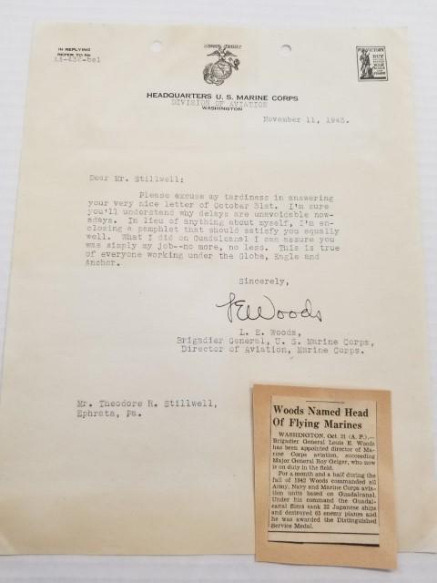 Signed 1943 Letter from Brig. Gen. L. E. Woods (1 of 5)