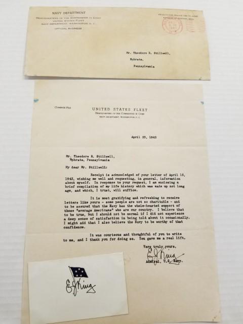 Signed Letter and Card by Admiral E. J. King (1 of 6)