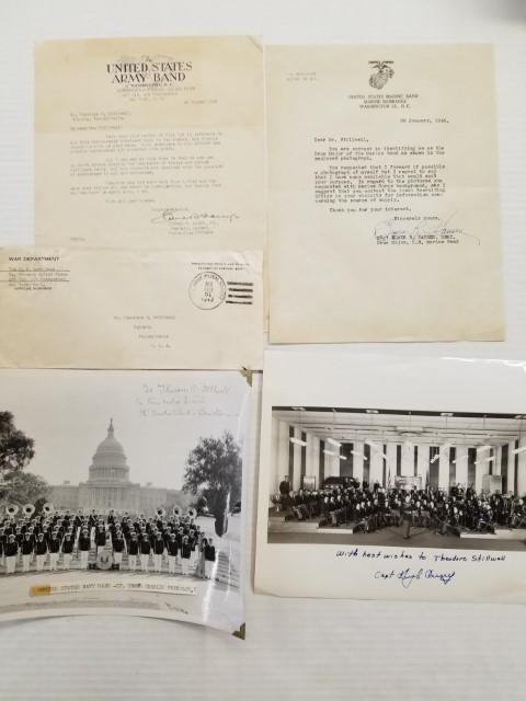 Signed Letters and Photos of U.S. Military Bands: Photos are 8" x 10"