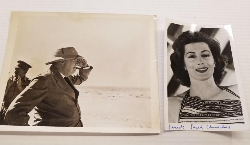 Autographed Photo of Sarah Churchill and More: Includes British Information Services photo of Winston Churchill, Sarah's photo is 7" x 5"