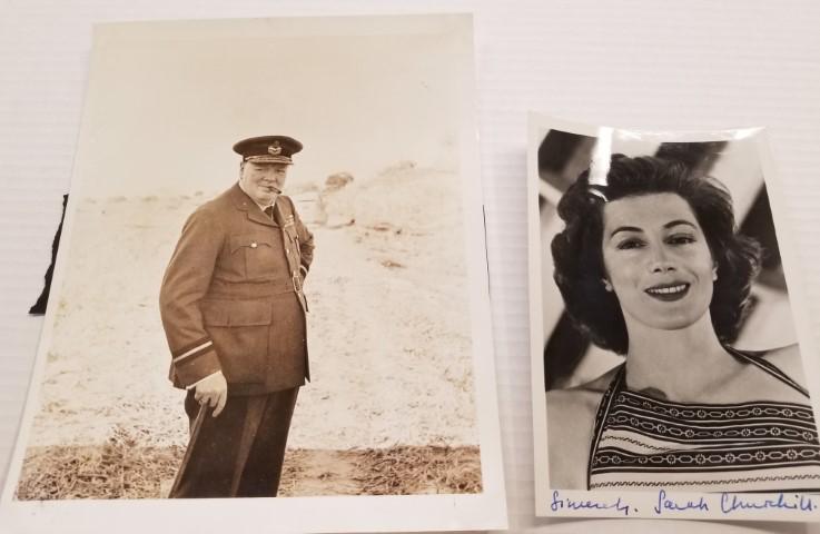 Autographed Photo of Sarah Churchill and More: Includes British Information Services photo of Winston Churchill, Sarah's photo is 7" x 5"