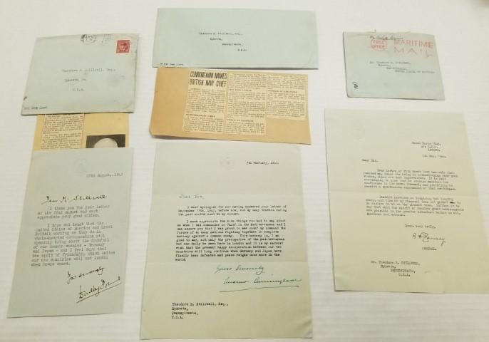 3 British Naval Correspondence Sighed Letters: Letters are from Adm. Sir Dudley Pound, Adm. Sir Andrew Cunningham, Adm. Bertram A. Ramsey, and include original envelopes to letter