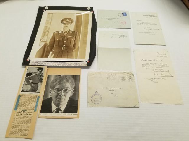 Autographs of 2 U.K. Officials from 1943: Includes Information Minister Brendon Bracken and General Sir Harold R. Alexander, Alexander photo is 8" x 10", includes original envelopes to letters