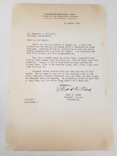 1949 Signed Letter from Gen. Mark W. Clark (1 of 5)