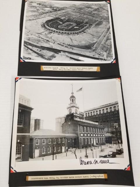 Photo and Sighed Photo by Mayor Bernard Samuel: Autographed photo of Independence Hall in Philadelphia is 8" x 10", includes photo of Philadelphia's municipal stadium courtesy of the mayor