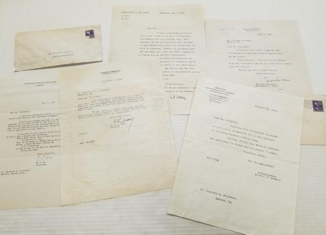 1944-45 Letters from 4 Embassies and More: Includes letter from 1945 Chinese first lady signed by secretary and includes original envelope, 3 embassy letters are signed. largest letter is 11" x 8.5", 2 letters have original envelopes