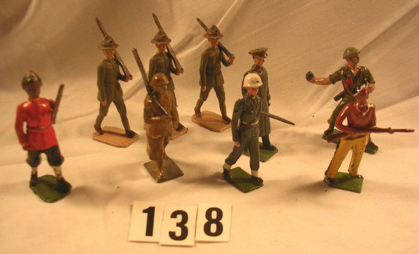 Britains Miscellaneous Infantry: (9) Pieces, Includes (1) Authenticast Grenade Thrower, New Zealander and Others