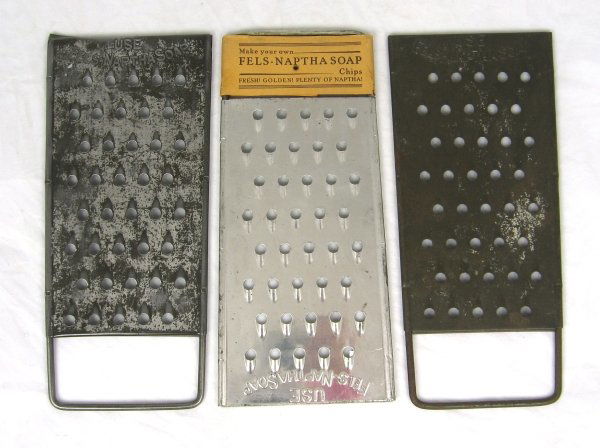 3 Vintage Nos Fels Naptha Soap Graters: 40. 3 Fels-Naptha Soap Graters - 1 Nos with Label; 9" t.; Good - Minor Age Wear