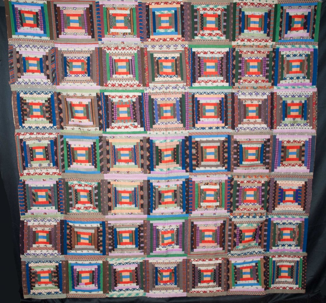 ANTIQUE 1860 QUILT TOP LOG CABIN LIGHT AND DARK: ANTIQUE 1860 QUILT TOP LOG CABIN LIGHT AND DARK HAND STITCHED VIBRANT COLORS PIECED PATCHWORK This vibrant 1860's Light and Dark configuration Log Cabin quilt top is precisely hand pieced and hand sti