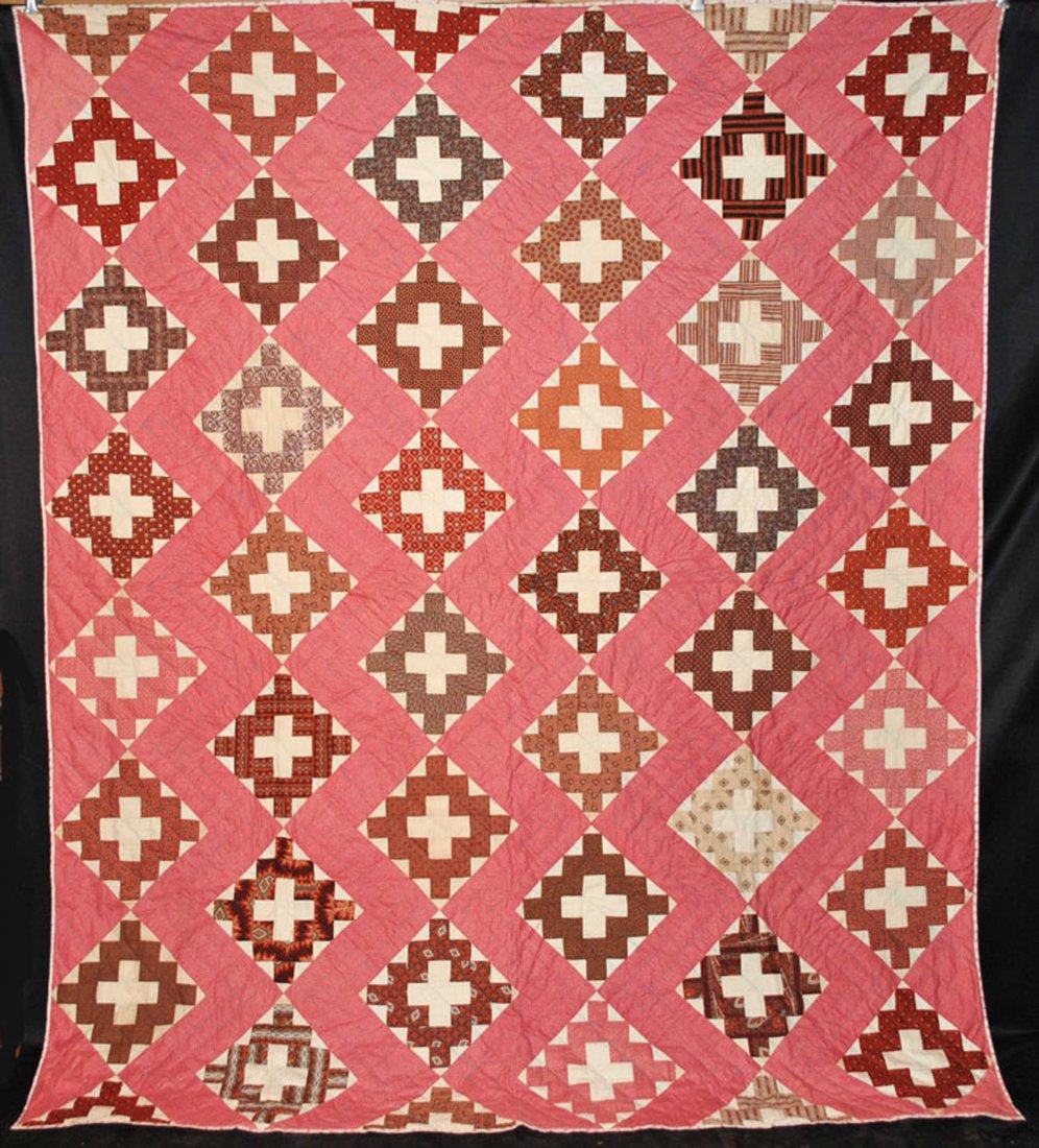 1850 CHIMNEY SWEEP QUILT, HAND PIECED PATCHWORK QUILT: ANTIQUE 1850 CHIMNEY SWEEP QUILT, HAND PIECED PATCHWORK QUILT Presenting a cotton 1850 - 1860 Chimney Sweep quilt and would work on a full sized bed. A great visual civil war era country quilt. Bound 