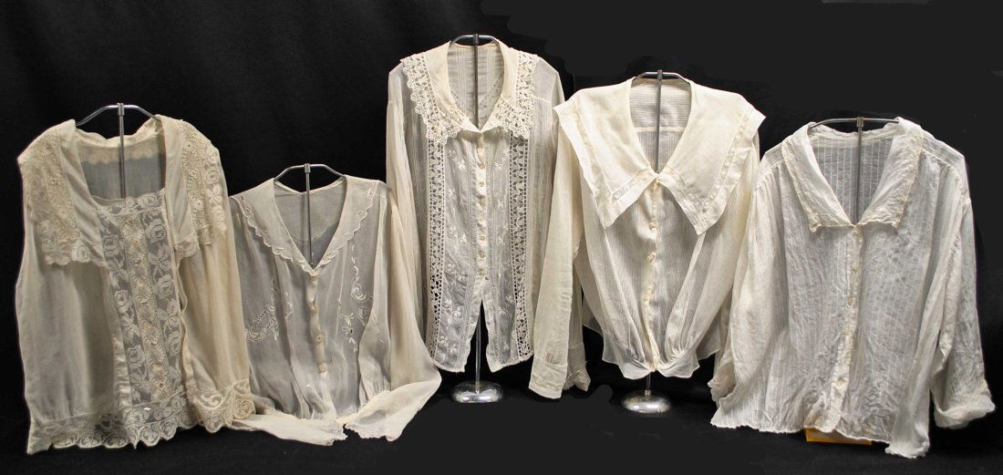 VICTORIAN FIVE COTTON WOMENS FANCY BLOUSES, 1890 to 1900s (1 of 12)